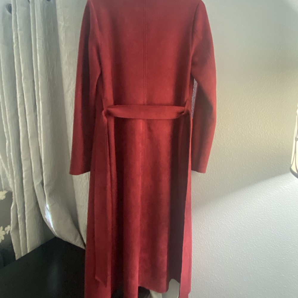 JustFab Red Trench Coat Full-Length Flowing Design - Picture 2 of 3